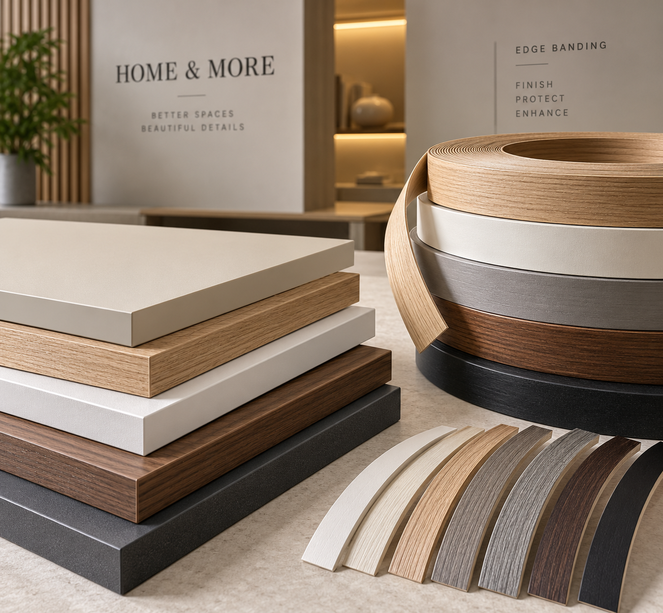 Furniture cabinetry with finished panel edges