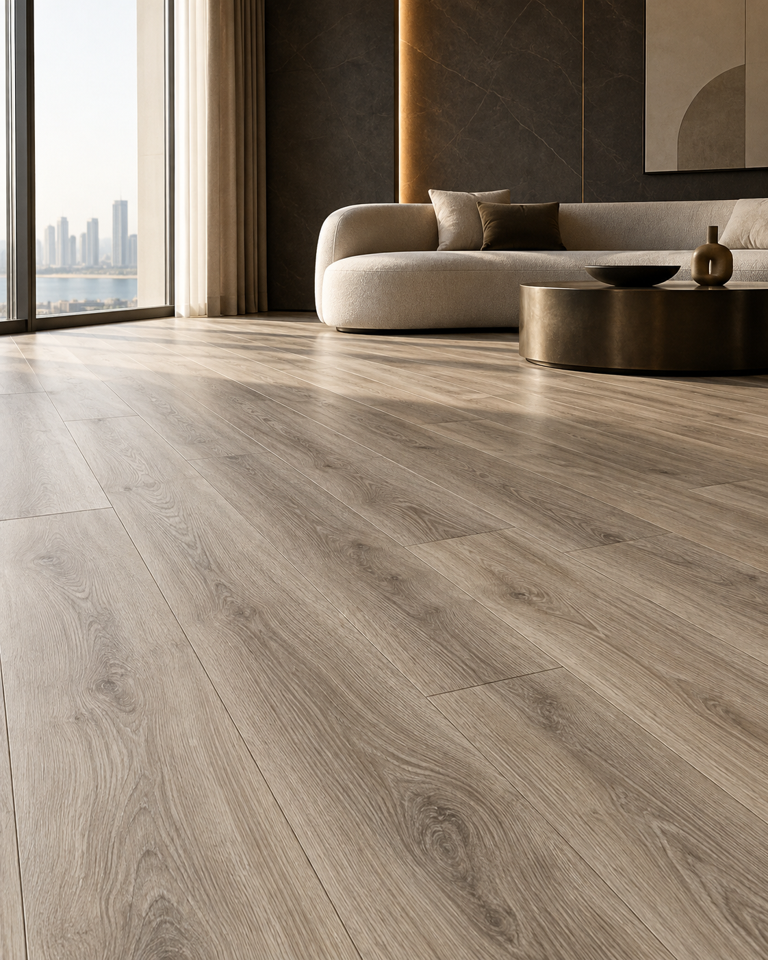SPC flooring with a wood-inspired finish in a contemporary interior
