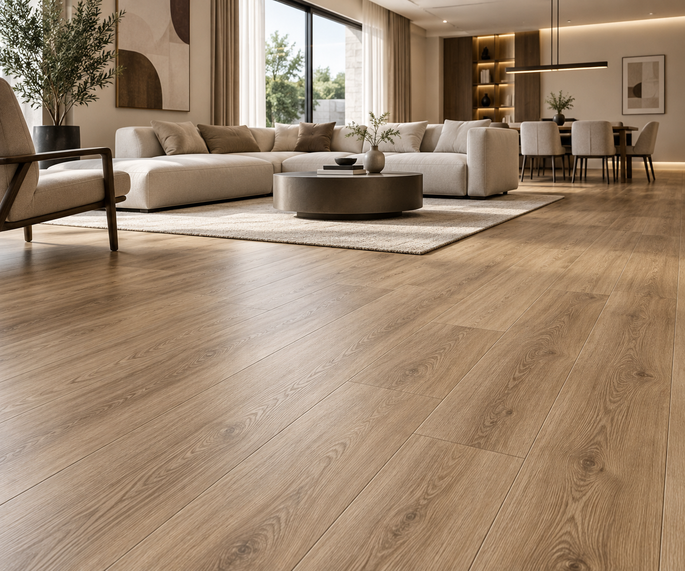 Wood-look SPC flooring in a contemporary interior