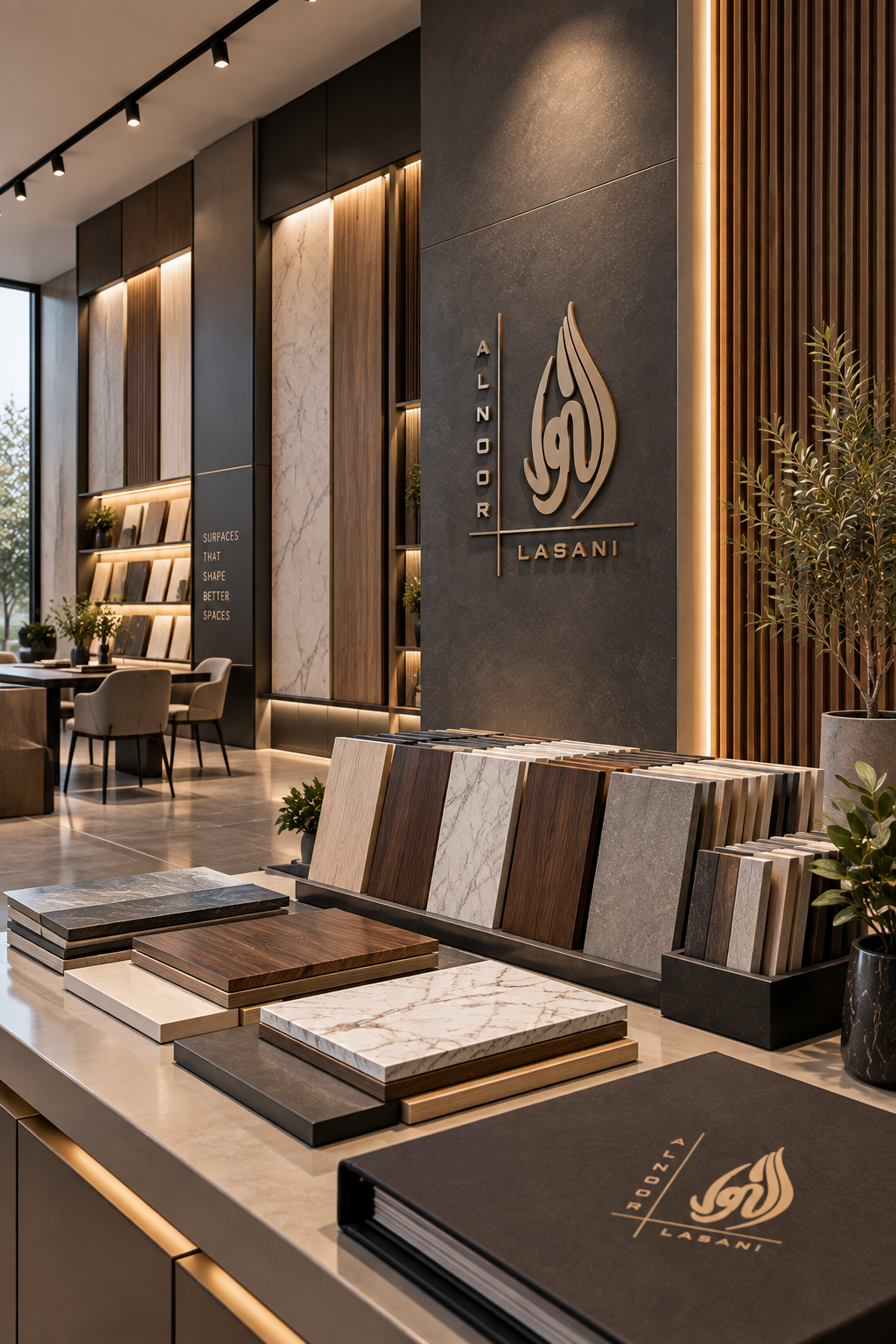 Al-Noor Lasani decorative MDF board samples and premium interior finishes